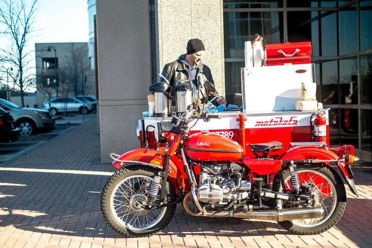 Ural sidecar motorcycle coffee shop