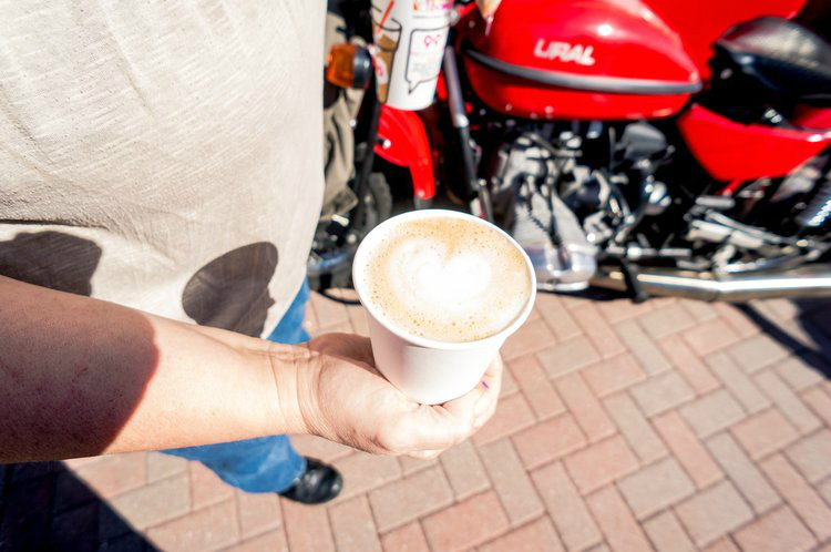 Ural sidecar motorcycle coffee shop