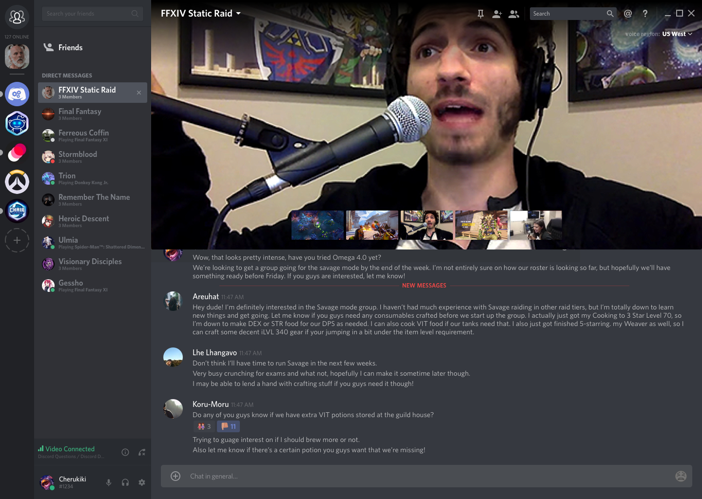 Discord chat below a stream and video chat