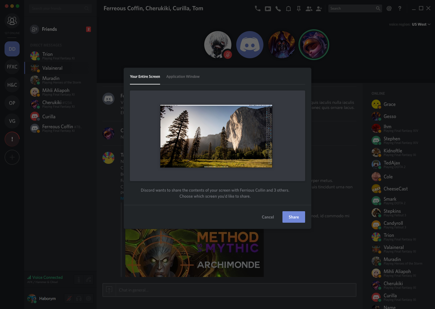 Discord screenshare function demonstrated
