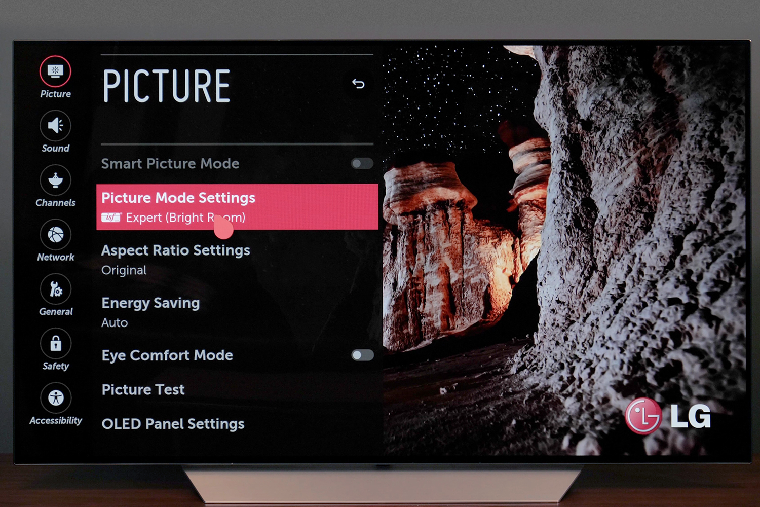 Picture settings on an LG TV.