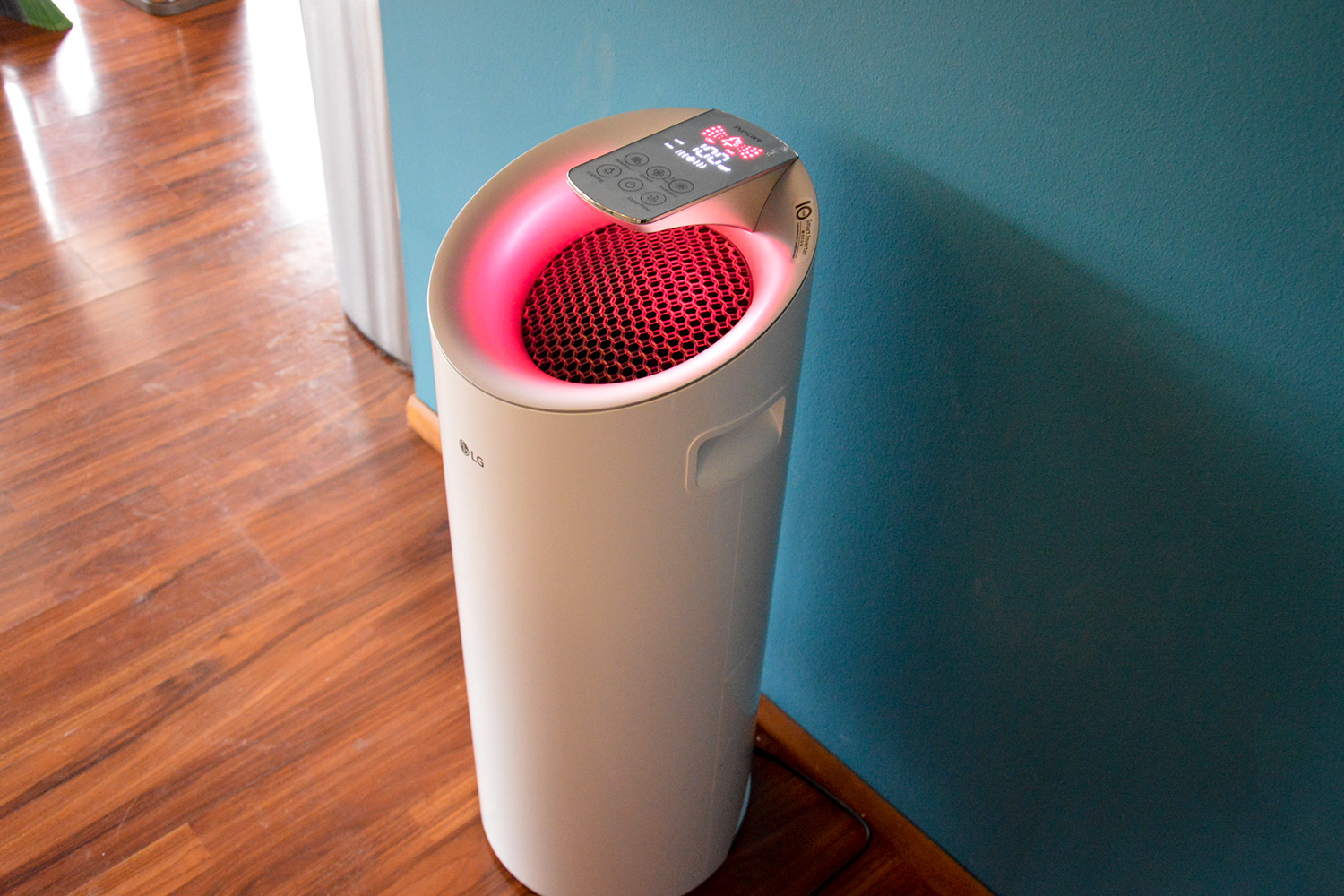 LG Puricare air purifier review pink body angle