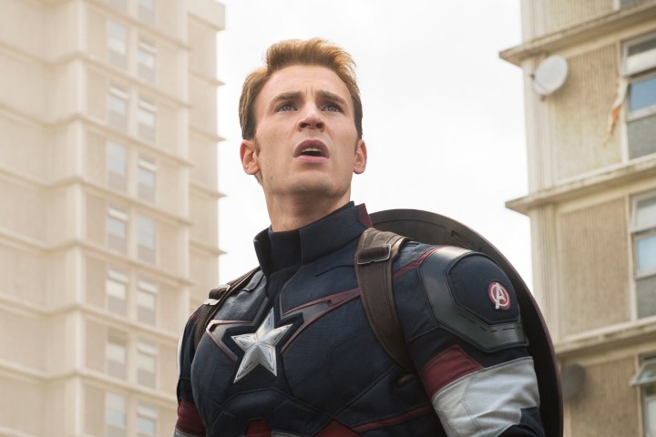 Captain America looks up in The Avengers.