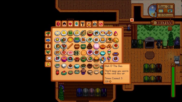 An inventory screen in Stardew Valley.