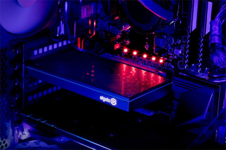 An Elgato 4K60 Pro capture card in a gaming rig.