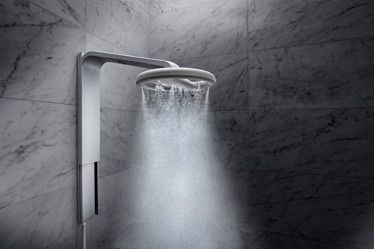 Nebia Shower Head review marble spraying up
