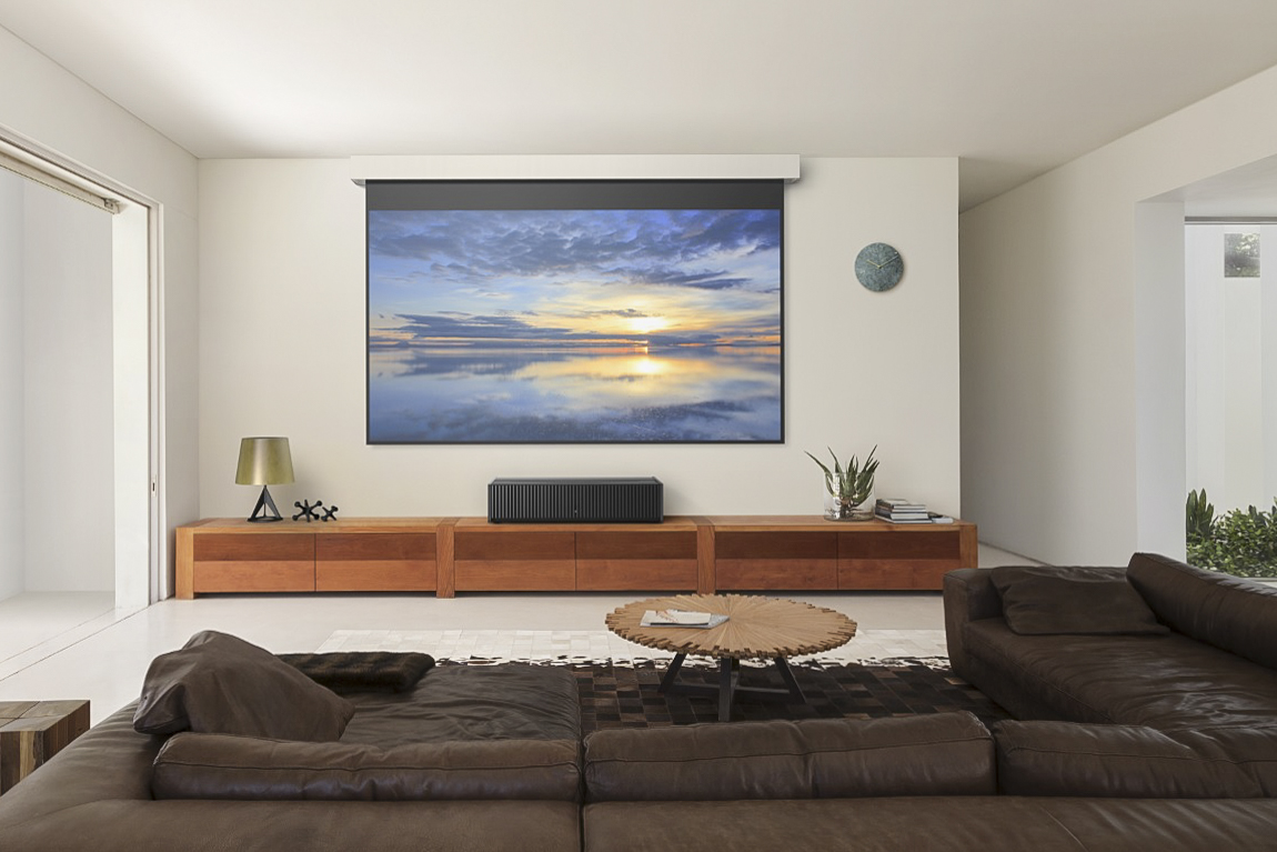 Projector screen in living room.