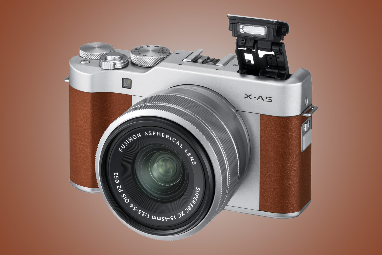 Fujifilm X-A5 brown with 15-45mm kit lens