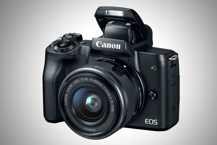 Canon EOS M50 front with flash up