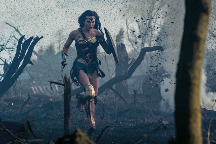 Wonder Woman running through the trenches.