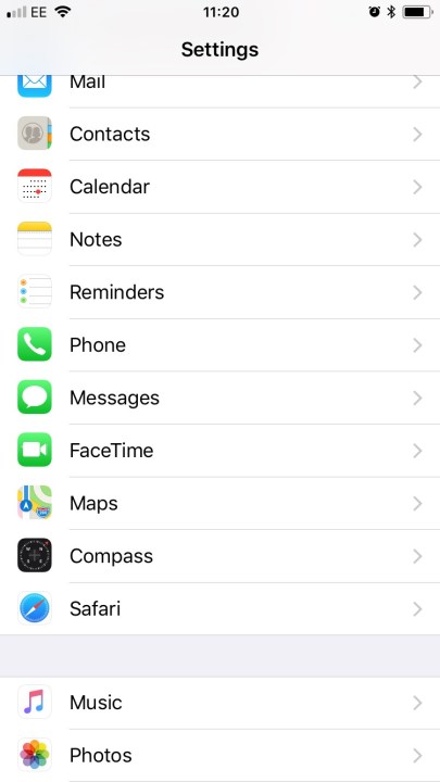 iPhone Settings menu.