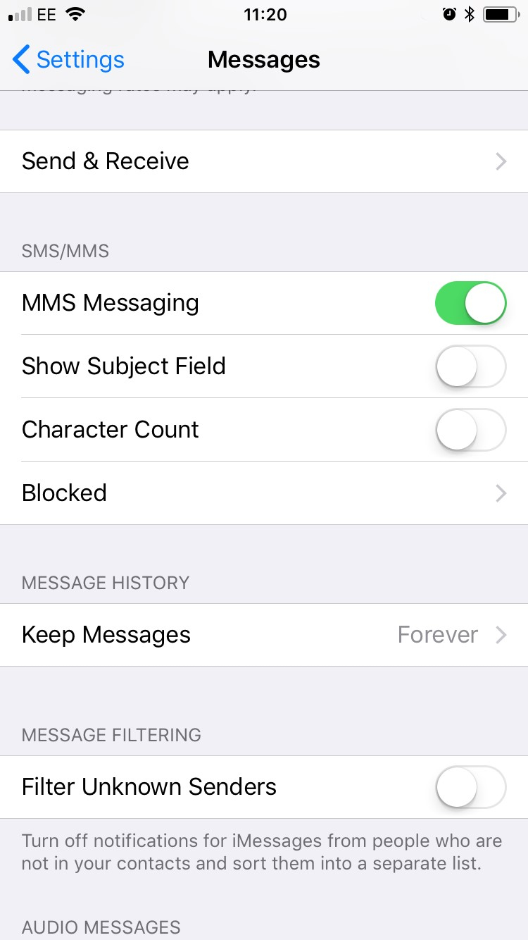 iPhone bloqueando mensajes de texto.