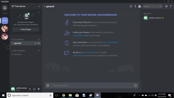 Setting up a test server in discord.