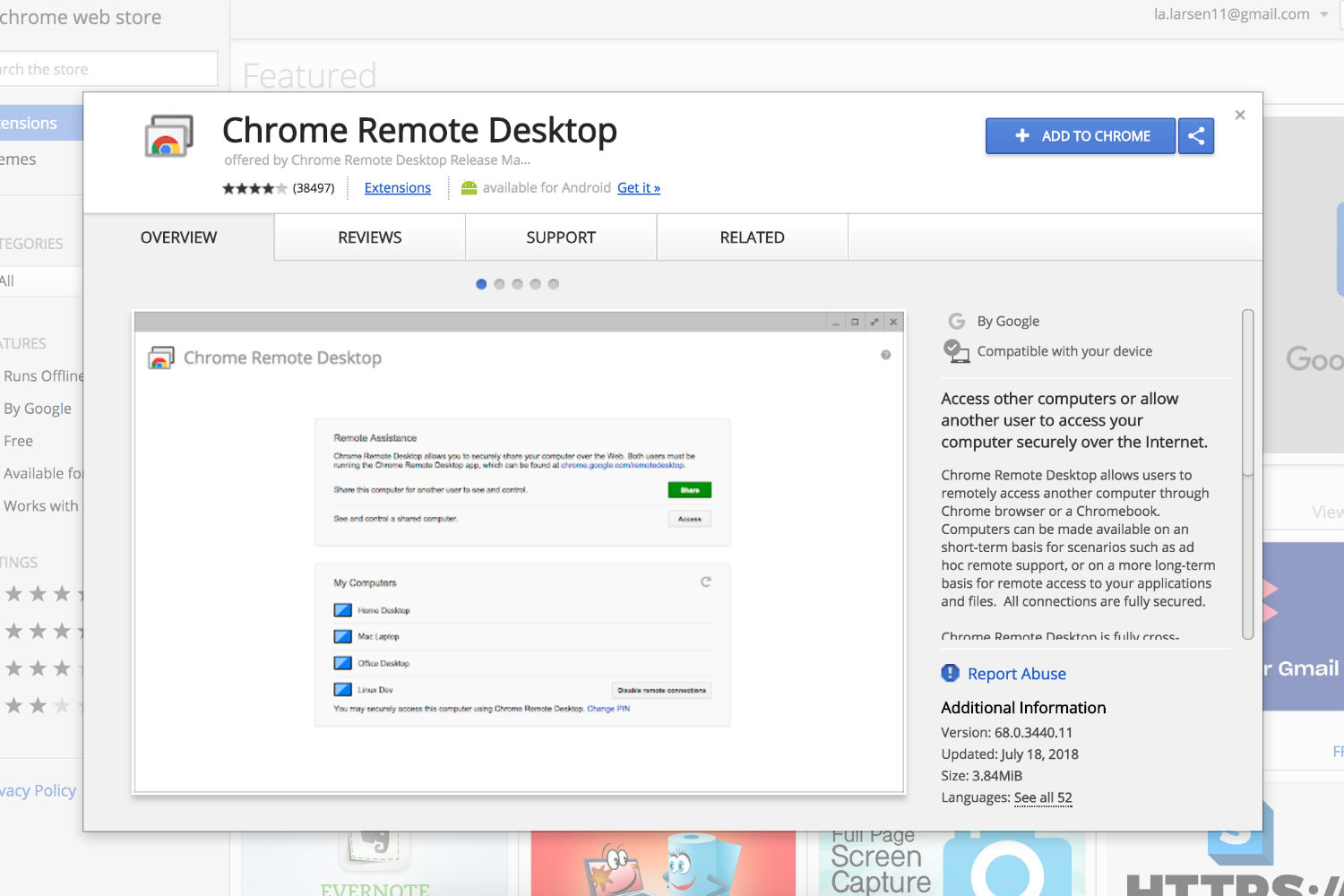 A Chrome Remote Desktop screen.