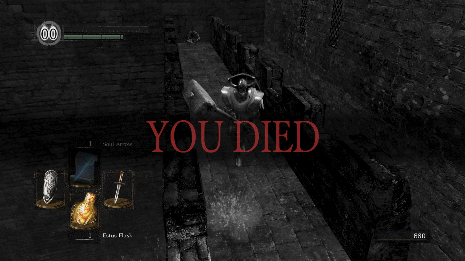 Tela de Você Morreu em Dark Souls.