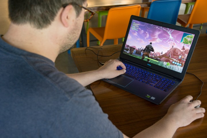 Playing Fortnite on a laptop