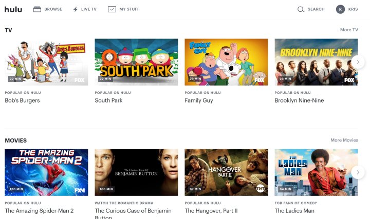 Hulu + Live TV navigation. 