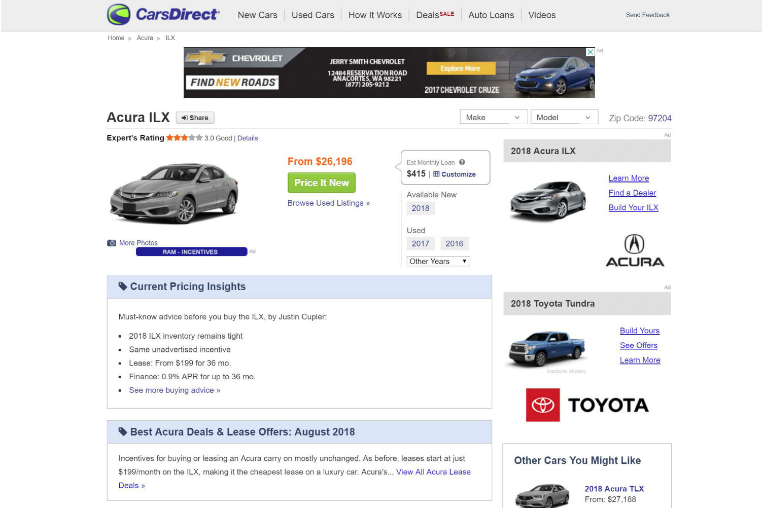 Lista de carros CarsDirect.
