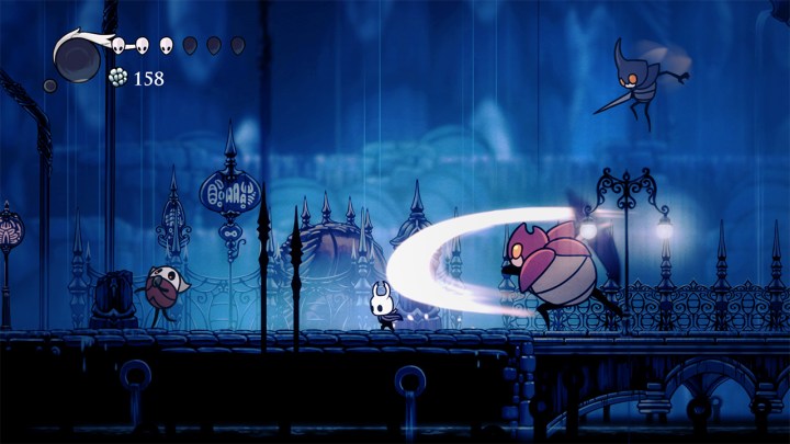 Fighting in Hollow Knight.
