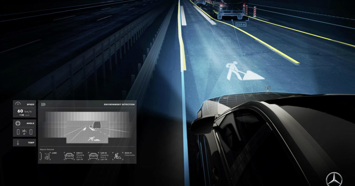 Mercedes-Benz Digital Light Headlights Display Messages on Road
