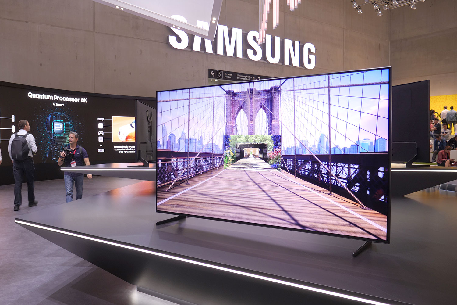A photo showing a Samsung QLED TV in a brightly lit environment.