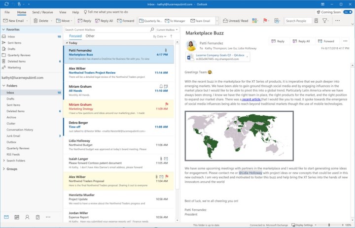 Outlook برای ویندوز ریبون ساده شده مایکروسافت