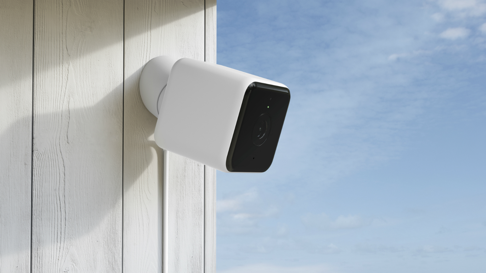 hive view outdoor smart security camera render  right angle insitu on white wood panelling copy