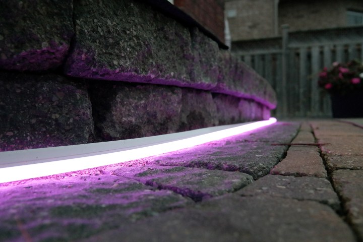 Philips Hue light strip outdoors in the color purple.