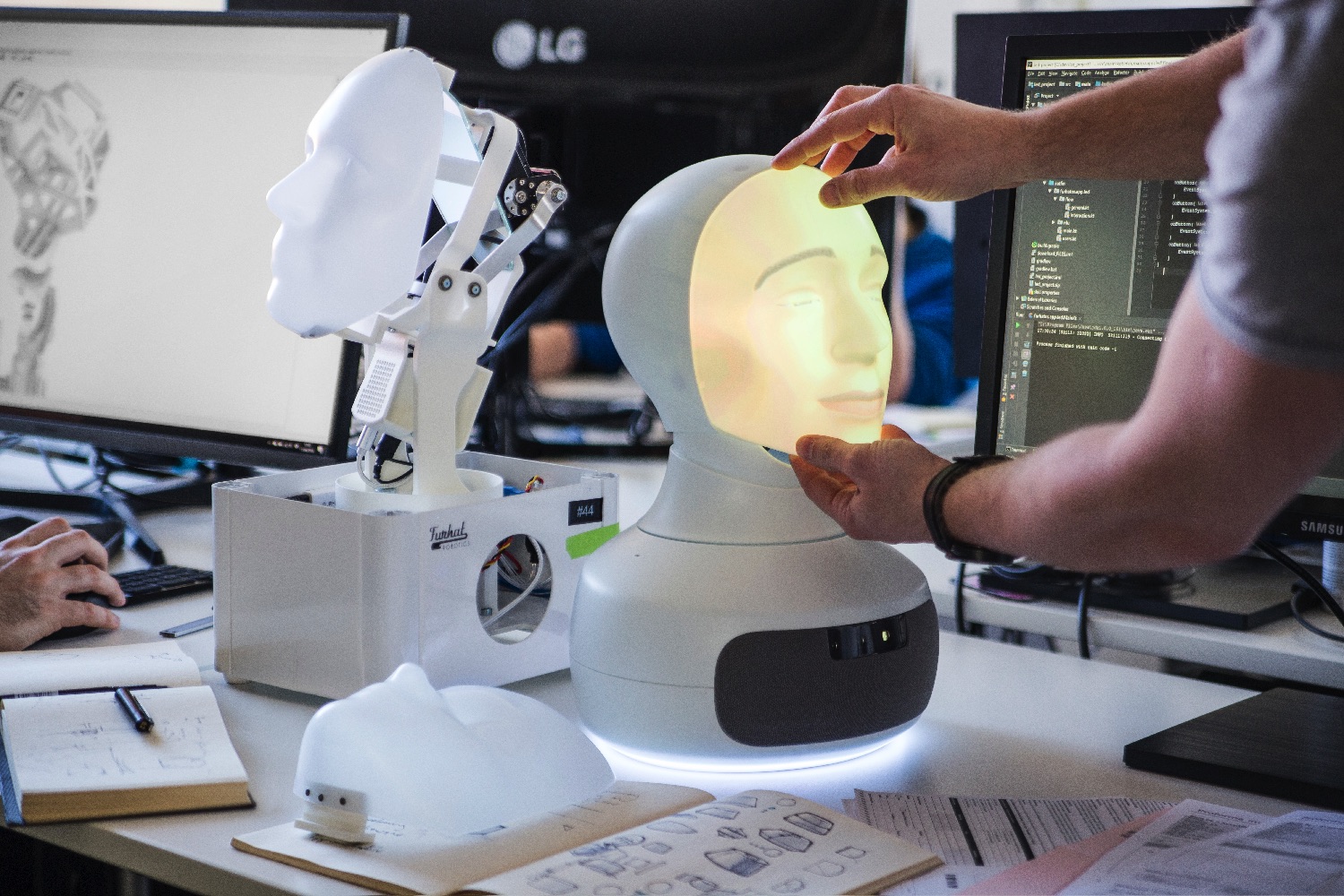 furhat social training robot replacing a mask