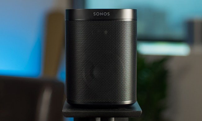 The Sonos One on a stand.