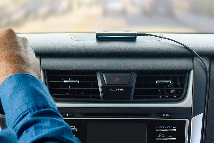 Amazon Echo Auto installed in a car dashboard adds Alexa.