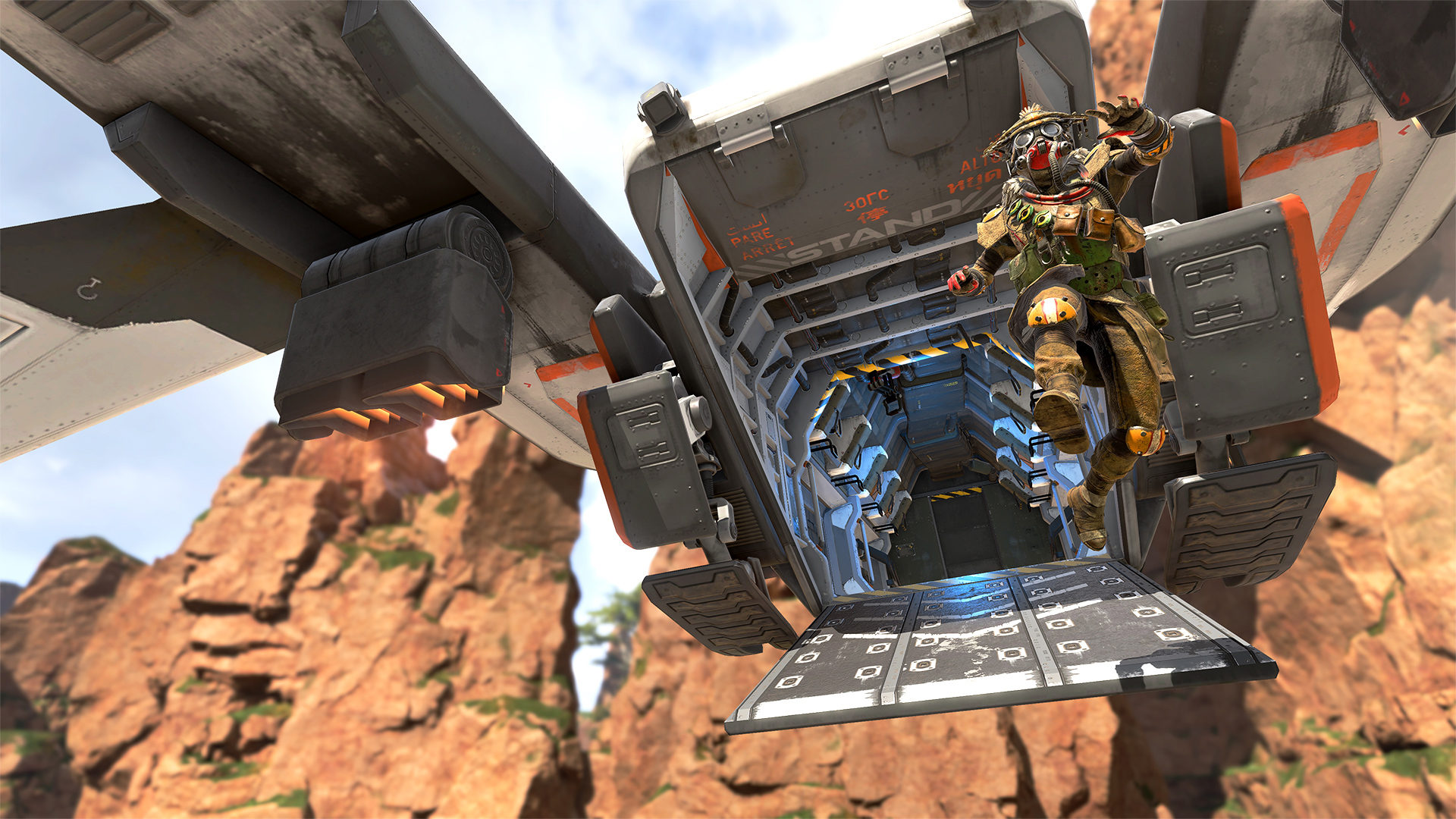 Jogador de Apex Legends pulando de um avião.