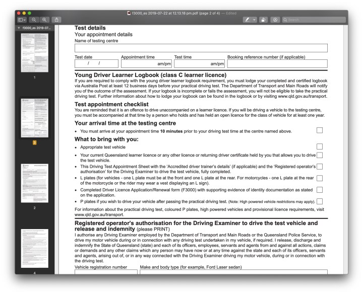 Organização de páginas em PDF com miniaturas no lado esquerdo da tela.