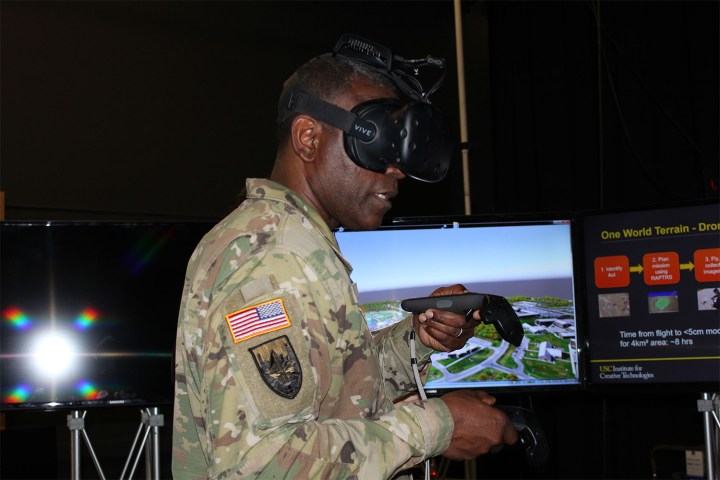  Maj. Gen. Cedric T. Wins, commanding general, U.S. Army Research, Development and Engineering Command tries his hands at One World Terrain.