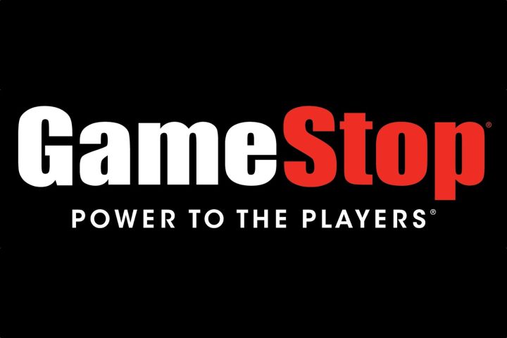 The GameStop logo on a black background.