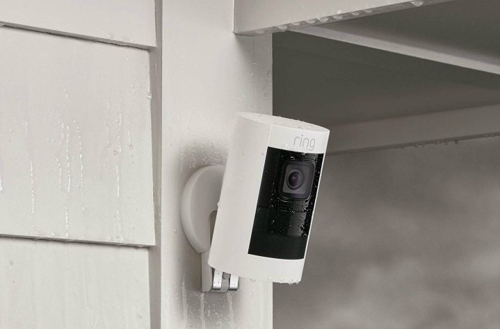 The Ring Stick Up Cam Battery HD Security Camera on an outdoor wall.