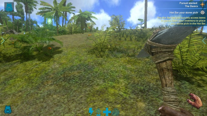 ARK: Survival Evolved gameplay. The player character holds a tool.