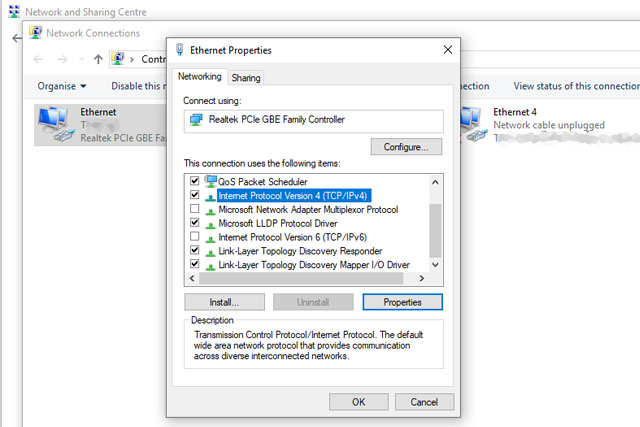 The Change IP settings screen in Windows 10.