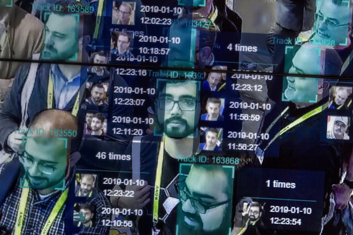 Facial recognition software showing faces and the amount of times they've appeared.