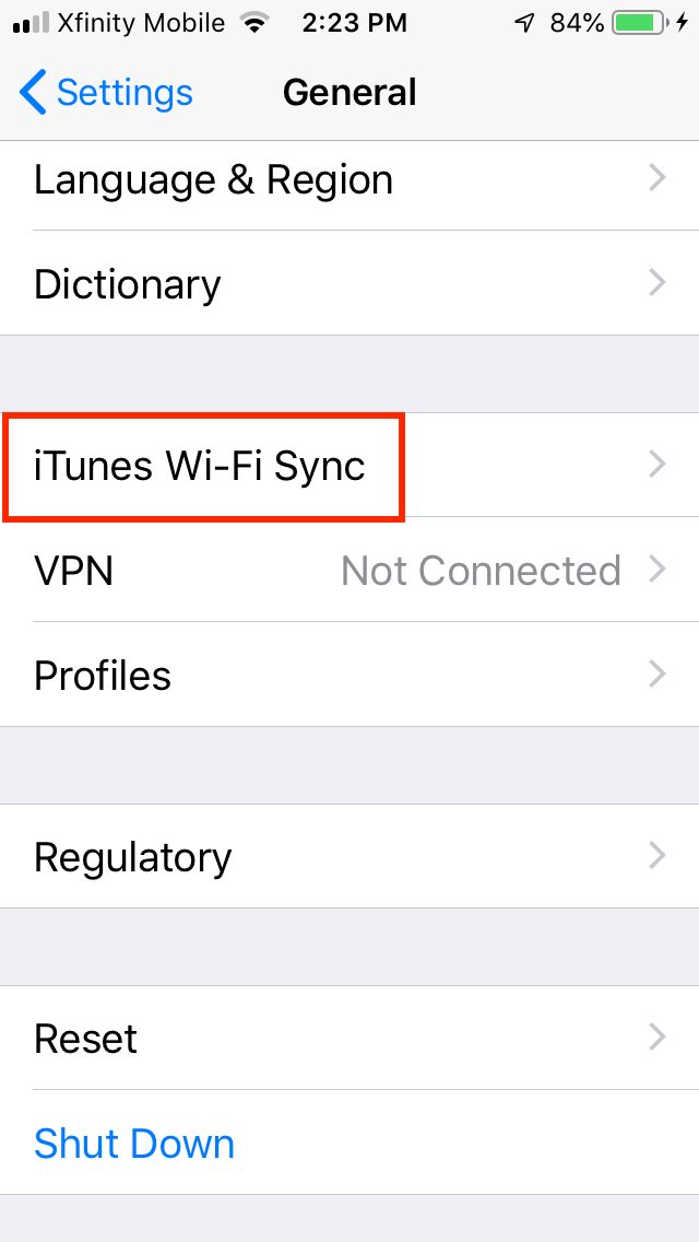 Sincronización Wi-Fi de iTunes en iOS.