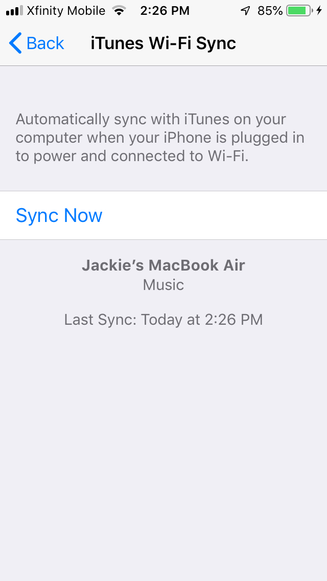 Sync Now through Wi-Fi.