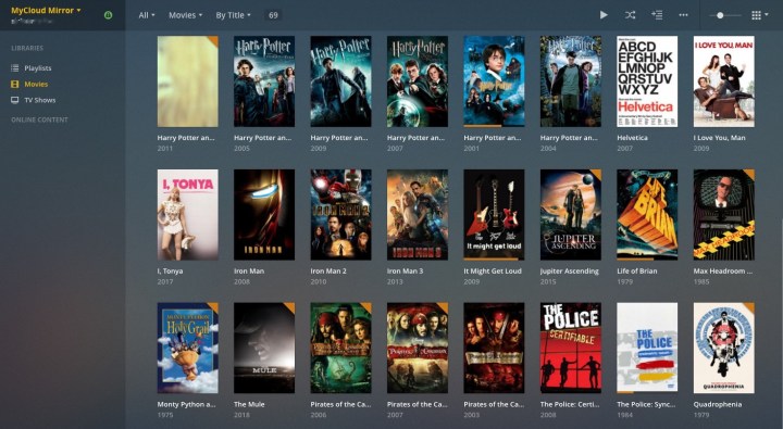A screen of downloaded movies on the Plex system.