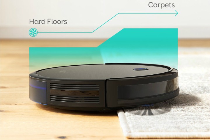 Eufy BoostIQ RoboVac 11S (Slim) moving between hard floor and carpet with ease.