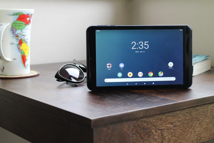 Onn tablet on a desk.
