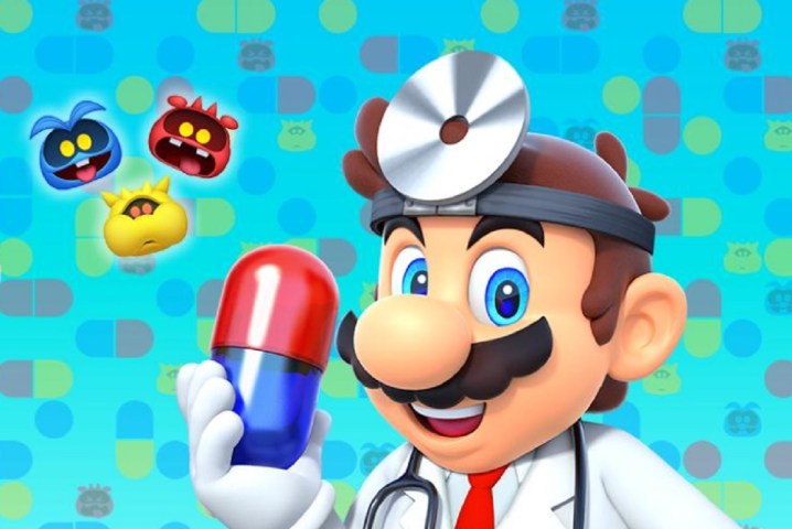 Doctor Mario holds a pill in Doctor Mario World art.