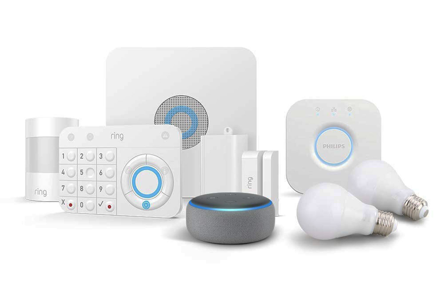 amazon discounts ring alarm system with echo dot and philips hue alexa guard kit 5 piece