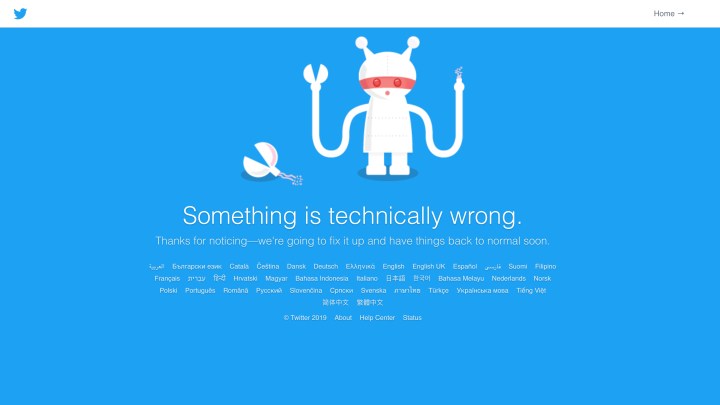 An error message showing that Twitter is down