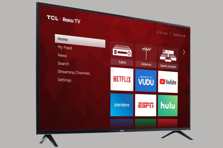 A 4K TV displaying the Roku menu.