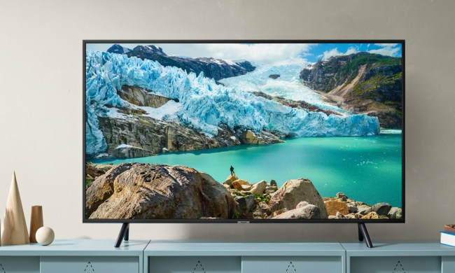 The Samsung 7 Series 4K Tv with a nature scene on the display.