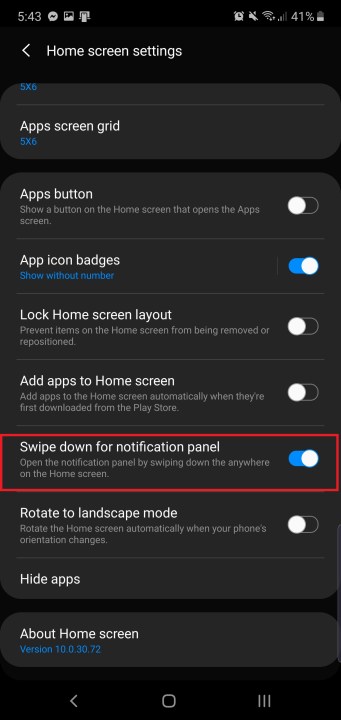 samsung galaxy note 10 plus settings swipe down notifications